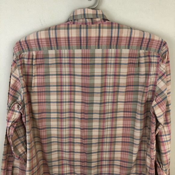 Lucky Brand Shirt Mens L Plaid Cotton Tan Pink Button Up Collared Long S… - Picture 11 of 14